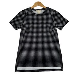 Michael Kors Black and White Plaid Check Short Sleeve Tunic Hem Knit Top Size XS